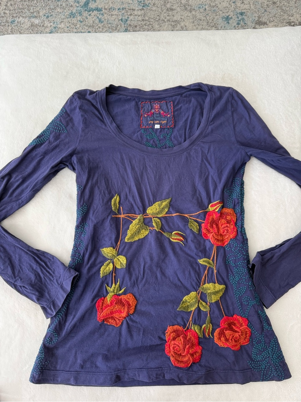 Johnny Was Purple Long Sleeved Top Embroidery Flowers Size Small D87